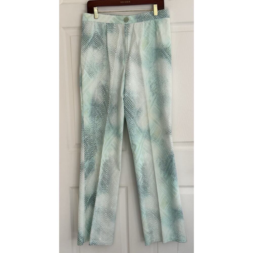 Linda Lundstrom Pants Size 12 White Blue Green Geometric Art to Wear